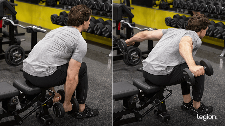 machine reverse fly alternative #1: dumbbell rear lateral raise