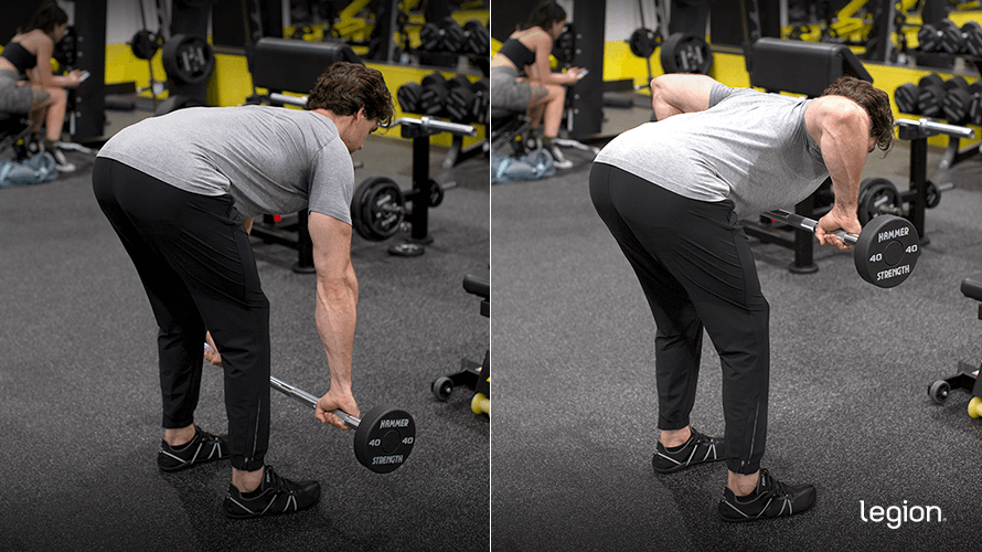 machine reverse fly alternative #3: barbell rear delt row